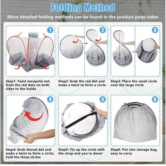 Extra Large Pop up Mosquito Tent, Portable Foldable Mosquito Net for Bed Camping - Picture 7 of 7